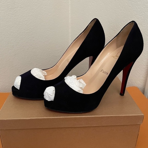 Christian Louboutin Very Prive  100mm Veau velour platform Peep pump EU36 - Picture 10 of 11